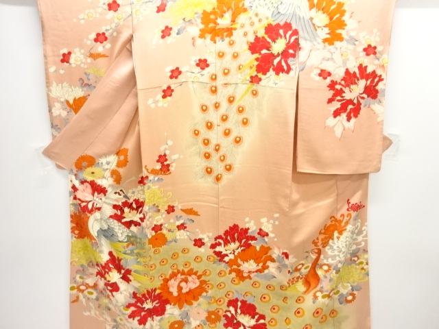 JAPANESE KIMONO / ANTIQUE KIMONO / TAISHO ROMAN STYLE / KINSHA / EMBROIDERY / PEACOCK